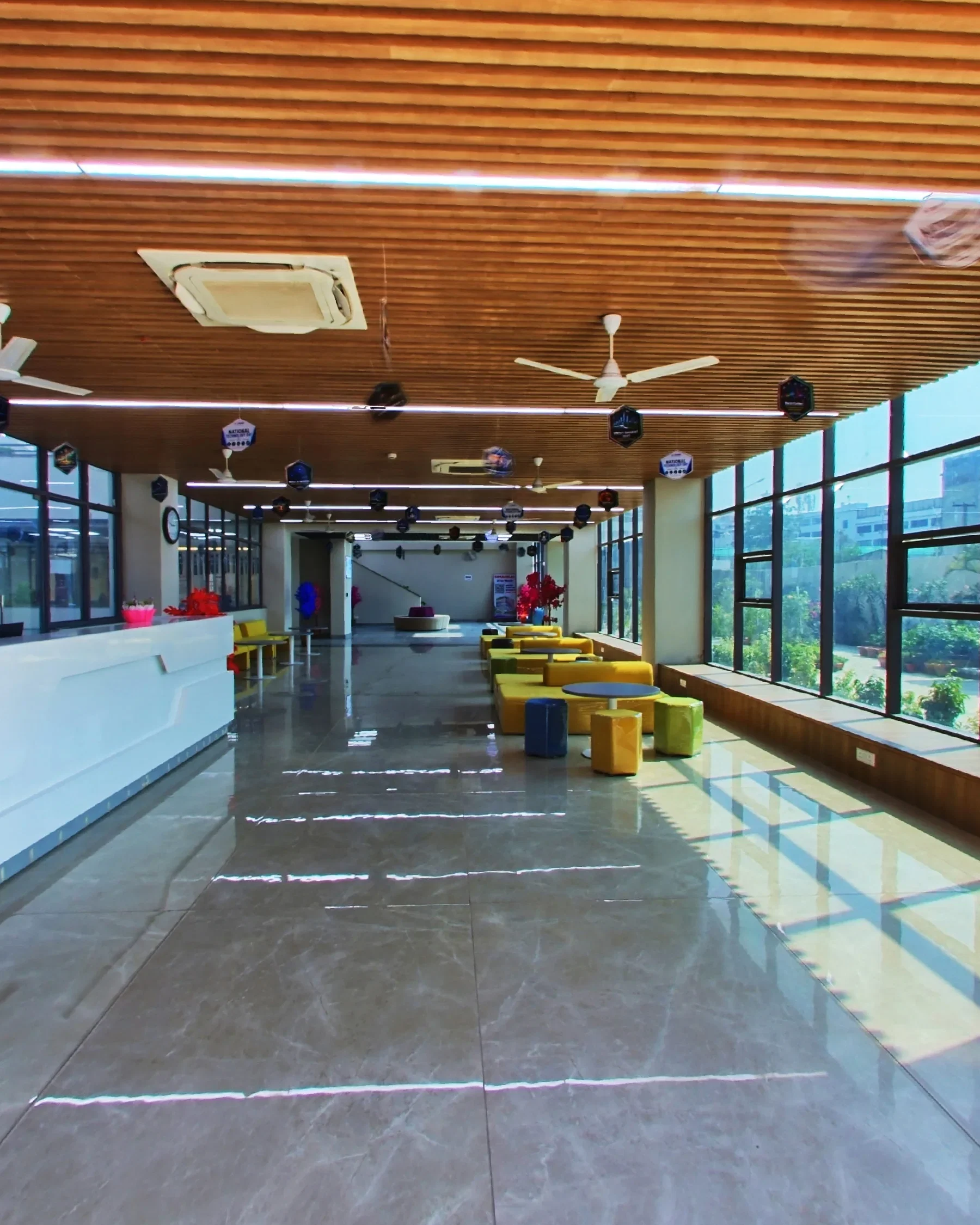 The full-height glazed atrium running the ground floor